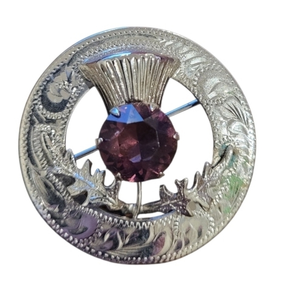 Vintage Large Ward Brothers Sterling Silver Scottish Amethyst Thistle Brooch Pin - Picture 1 of 5